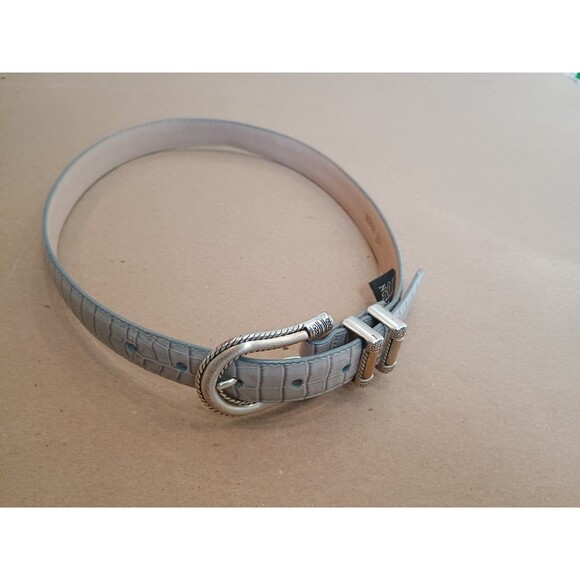 Brighton Ladies Medium 36" Long Off White Grayish Leather Embossed Silver Belt - Picture 3 of 7